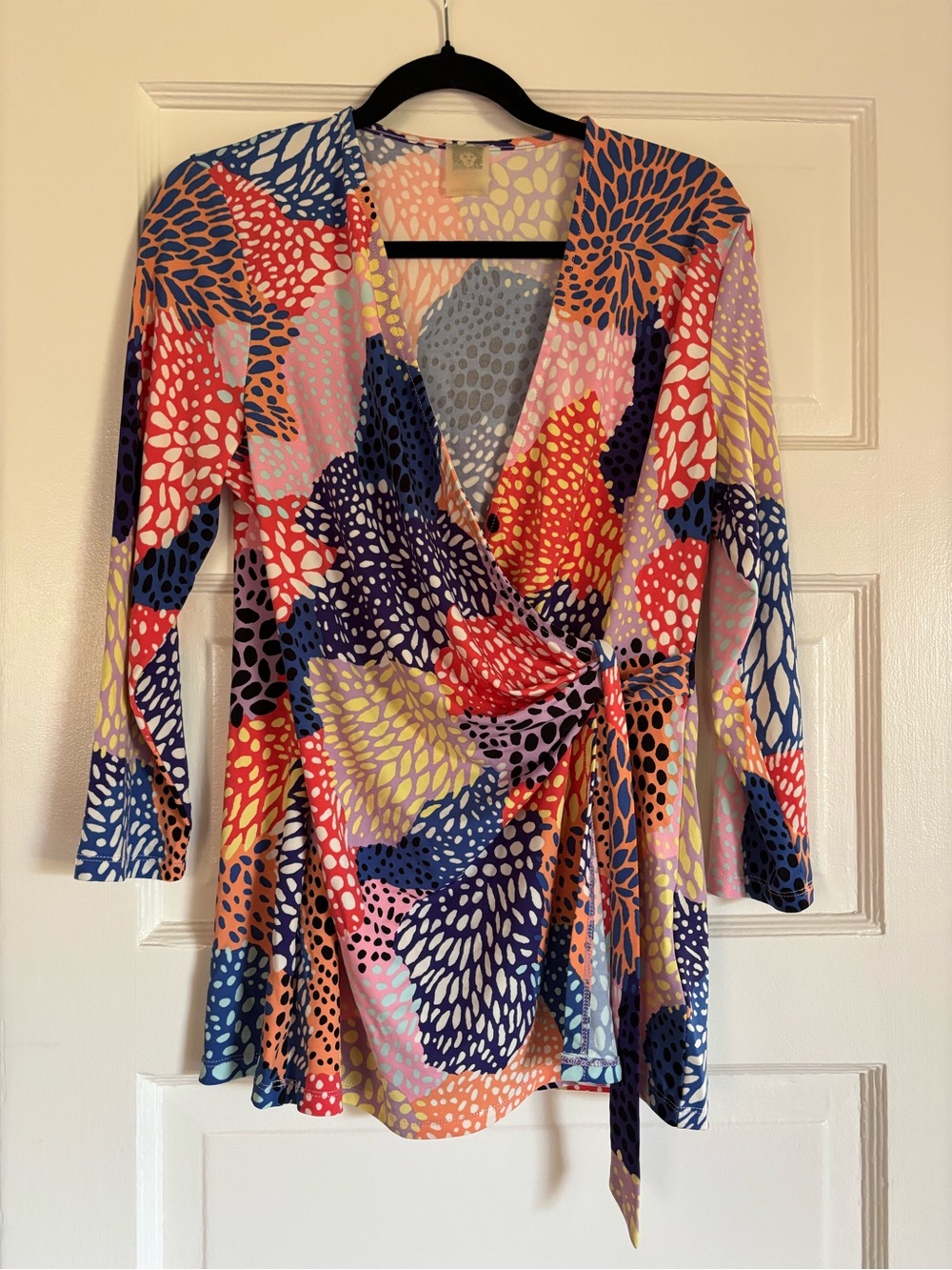 Anne Klein abstract floral print long sleeve wrap shirt